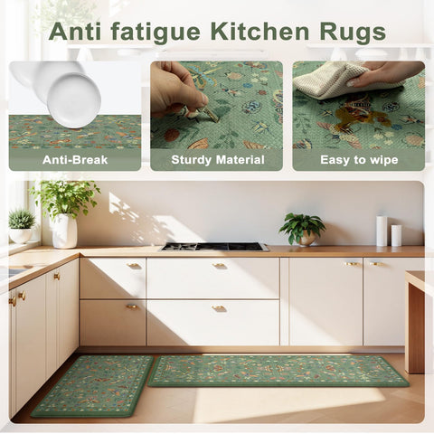 LEEVAN botanical-design kitchen mat adds color and nature-inspired charm