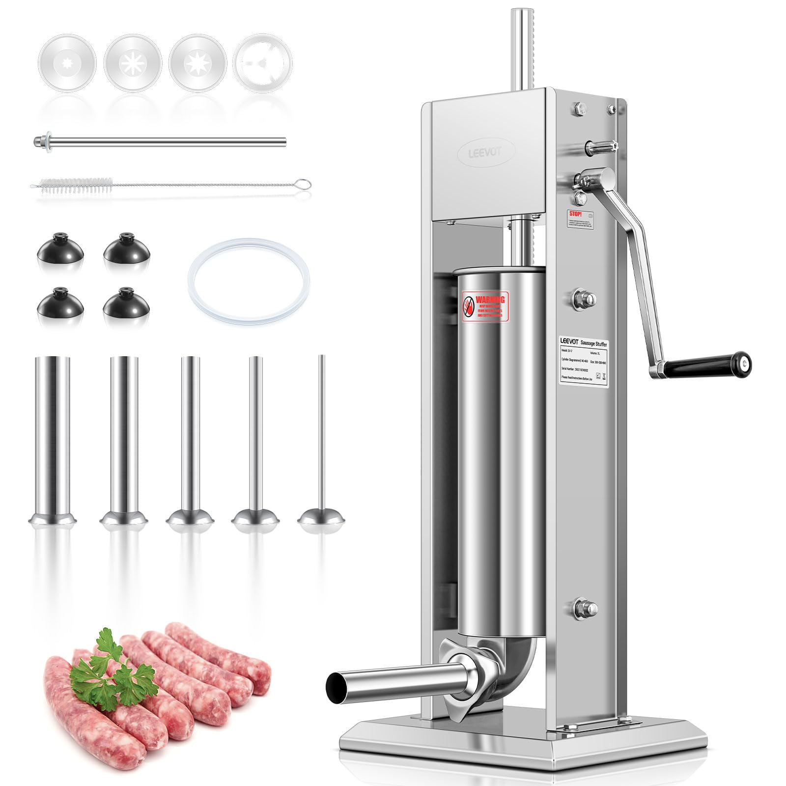LEEVOT 15lbs sausage stuffer cylinder for high-volume batches in stainless steel.