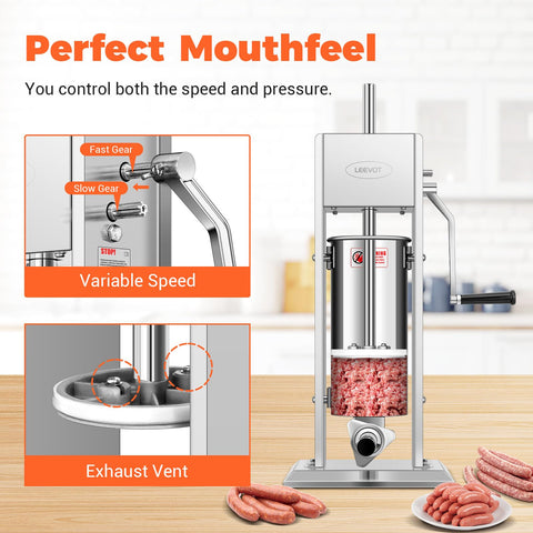 LEEVOT sausage stuffer base plate showing sturdy foundation for stable operation.