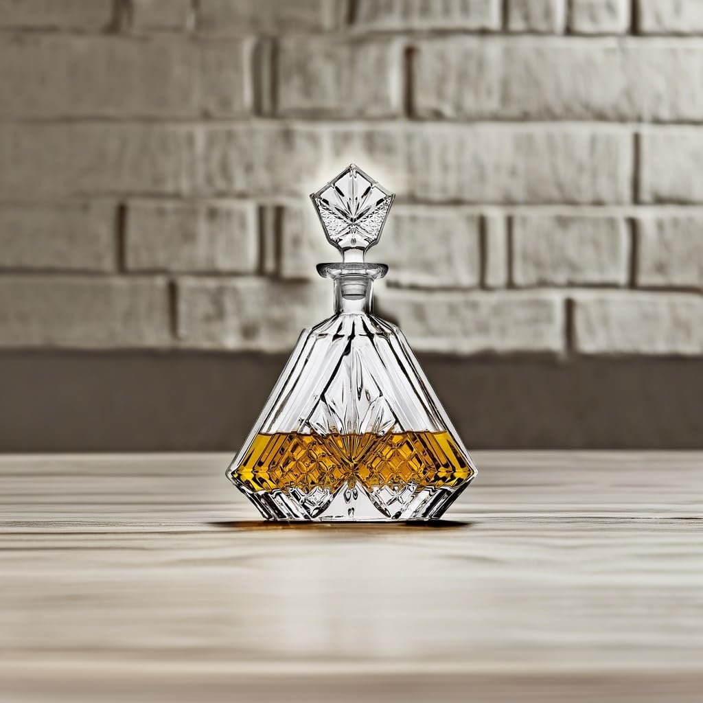 Lefonte decanter angled-shot emphasizes easy pouring and elegant display.