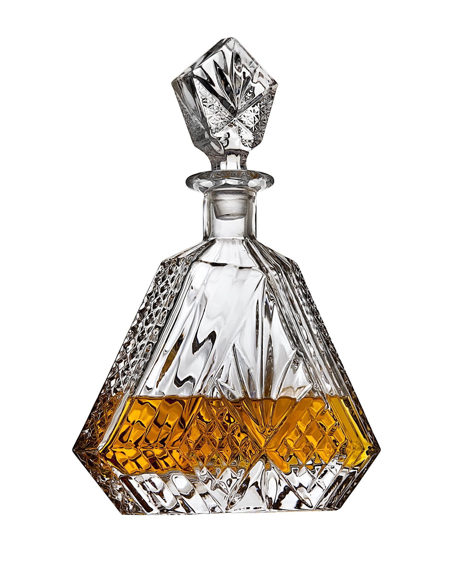Lefonte liquor decanter Irish cut on display adds sophistication to home bar.