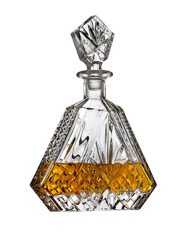 Lefonte liquor decanter Irish cut on display adds sophistication to home bar.