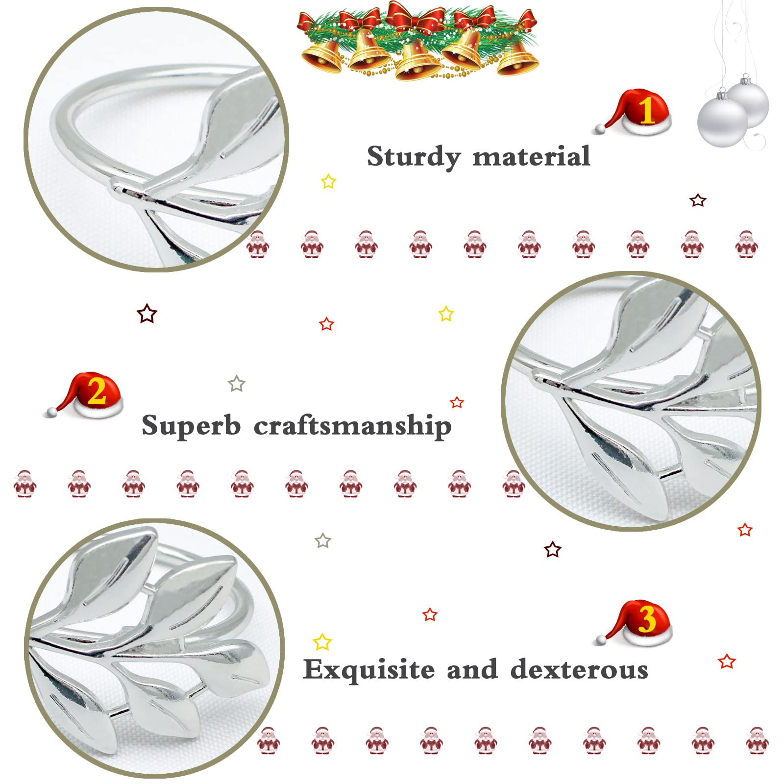 Legigo alloy napkin ring with leaf motif complements Christmas table decor.