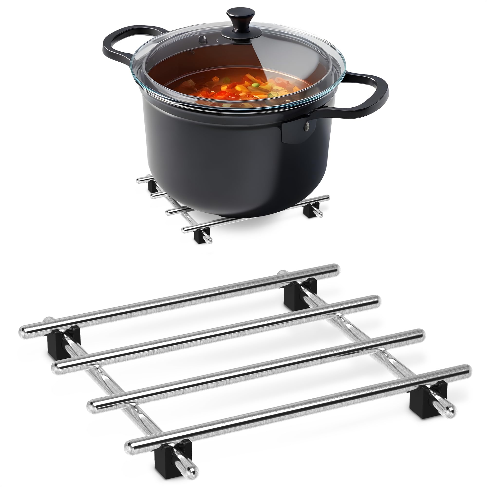 LEGLO 2pc metal trivets on kitchen counter protecting surfaces