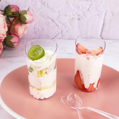 Legredic beveled triangular design dessert cups provide a secure grip and elegant presentation.