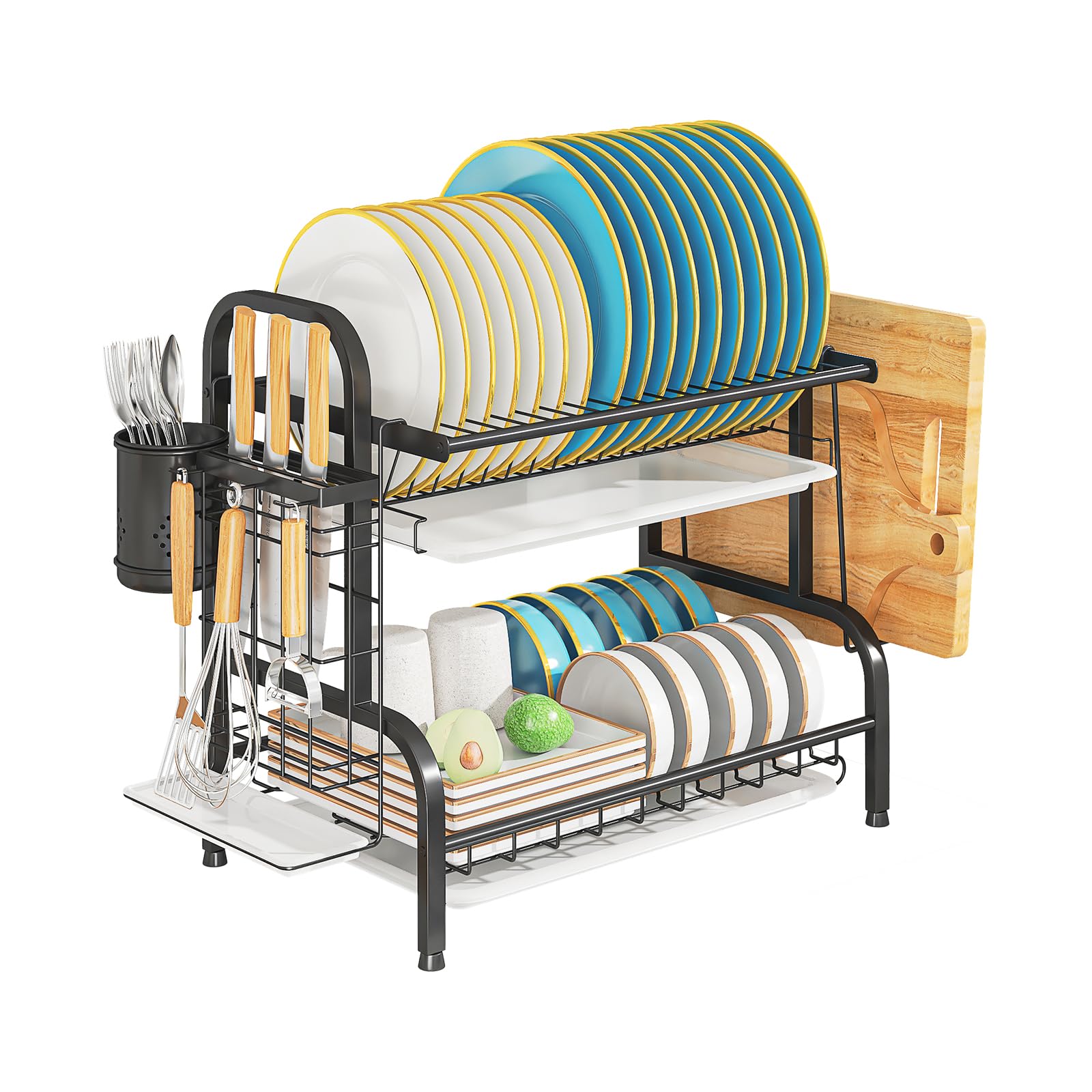 LEGUANG 2-tier dish drying rack over sink for compact kitchen organization.