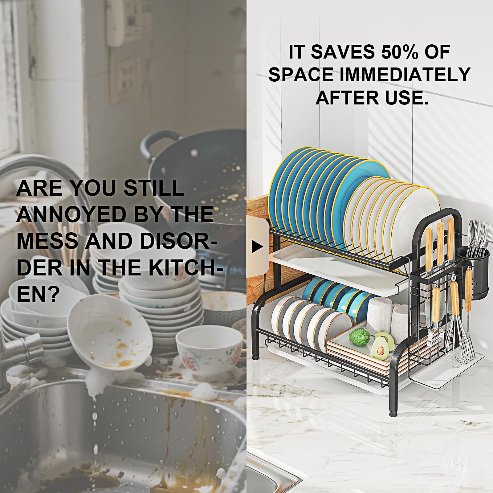 LEGUANG dish drying rack side view highlighting sturdy stainless steel frame.