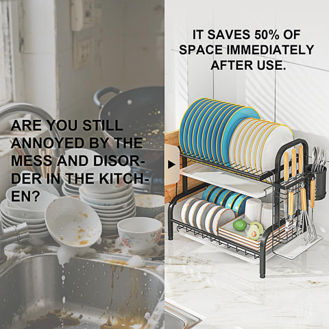 LEGUANG dish drying rack side view highlighting sturdy stainless steel frame.