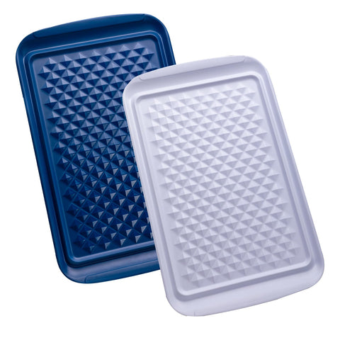 LEHAHA grilling prep trays blue and white set for organized raw and cooked food prep