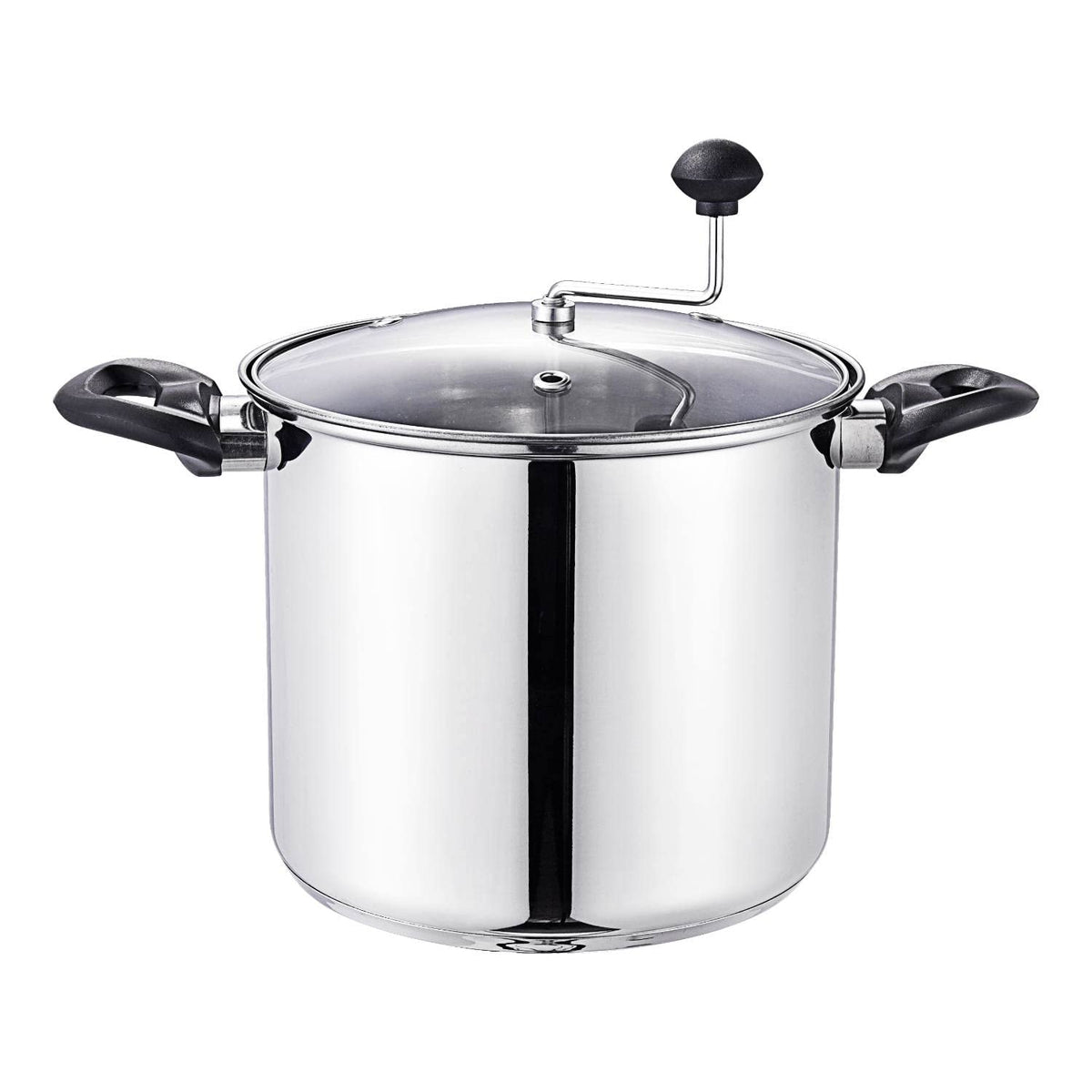 Lehman's manual stovetop popcorn popper on stove for even popping and convenience