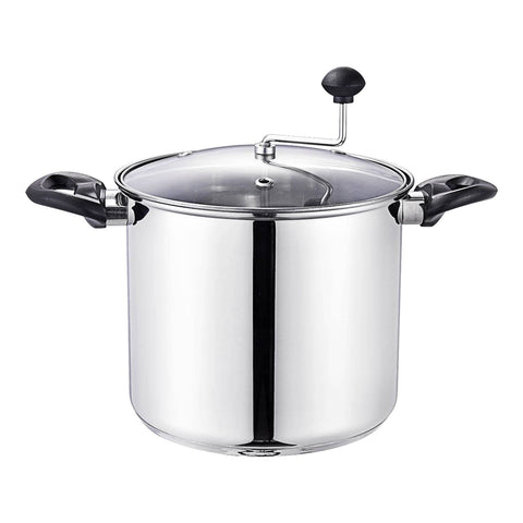 Lehman's manual stovetop popcorn popper on stove for even popping and convenience