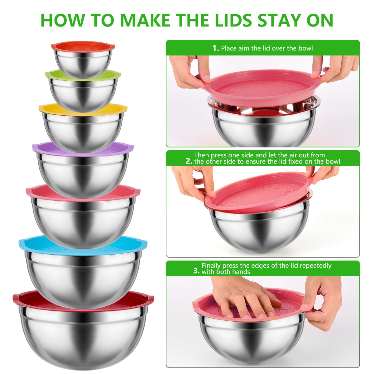 Leidawn colorful lids on bowls help label ingredients and keep foods fresh