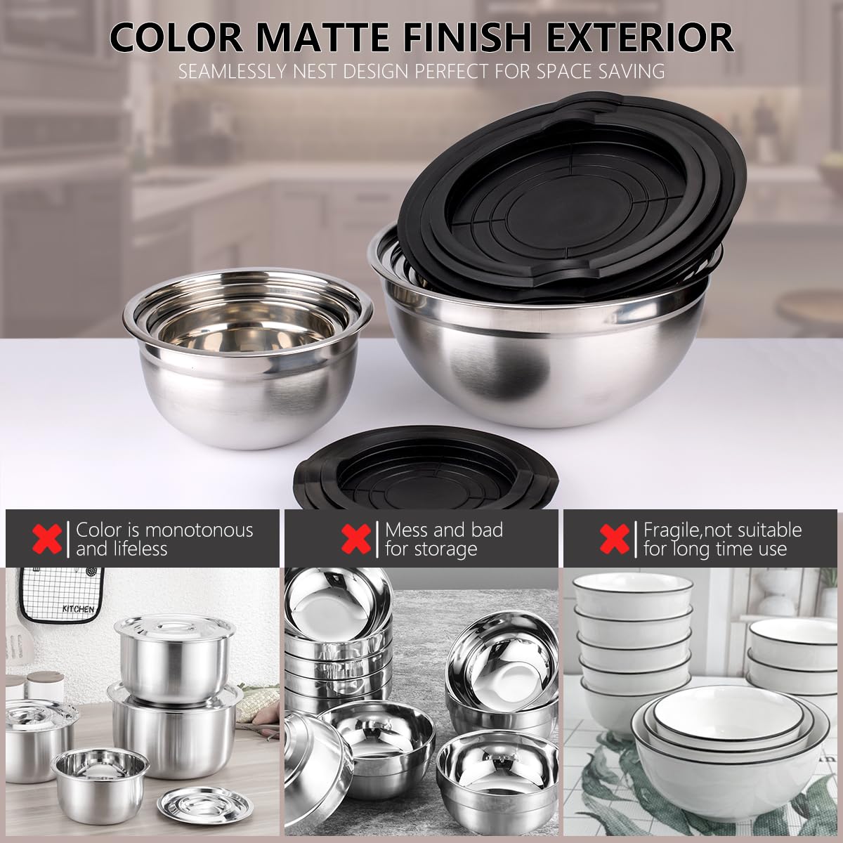 Leidawn bowls and lids are easy to hand wash; avoid dishwasher use