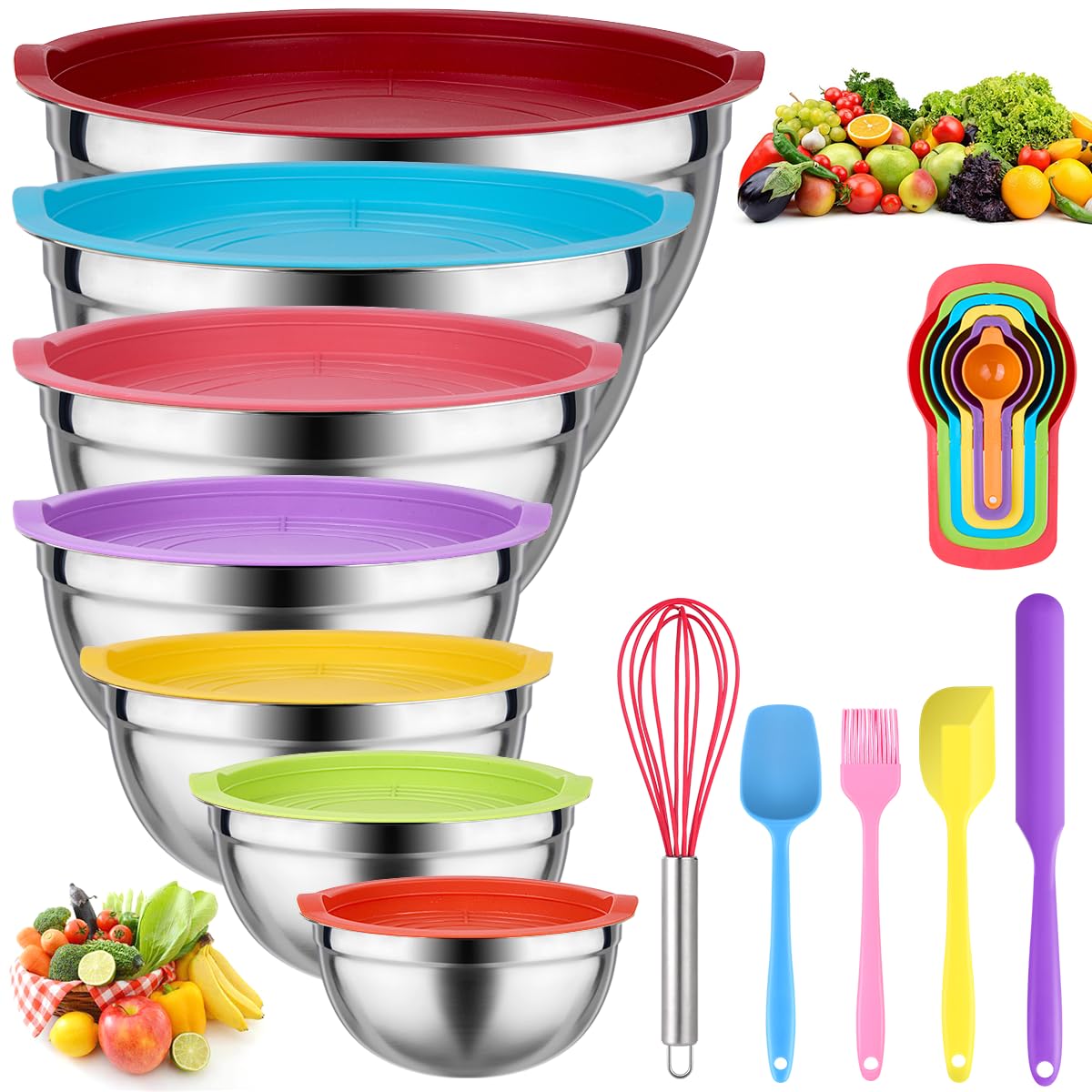 Leidawn seven-piece mixing bowls with lids nest for organized kitchen storage