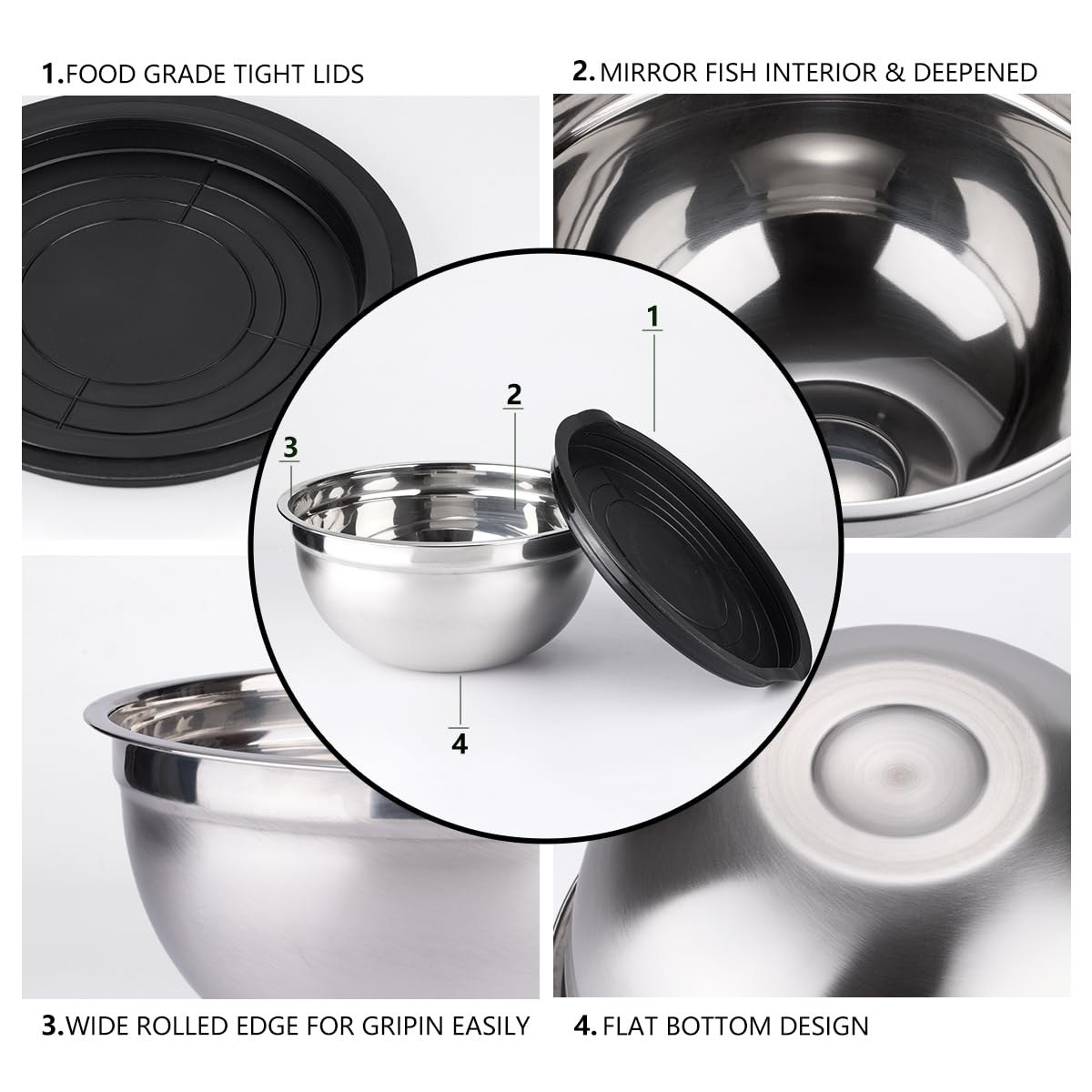 Leidawn stainless steel bowls with black lids keep ingredients fresh in the fridge