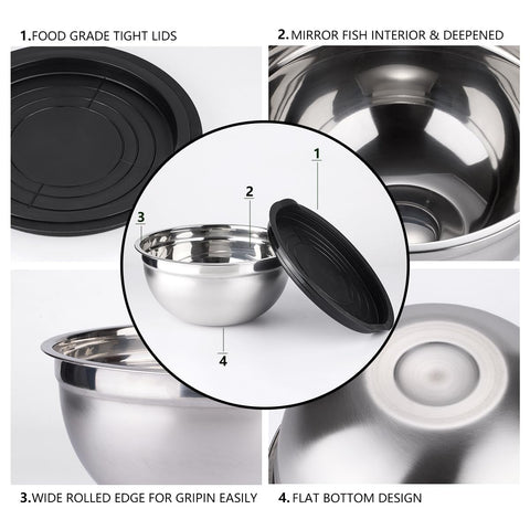 Leidawn stainless steel bowls with black lids keep ingredients fresh in the fridge