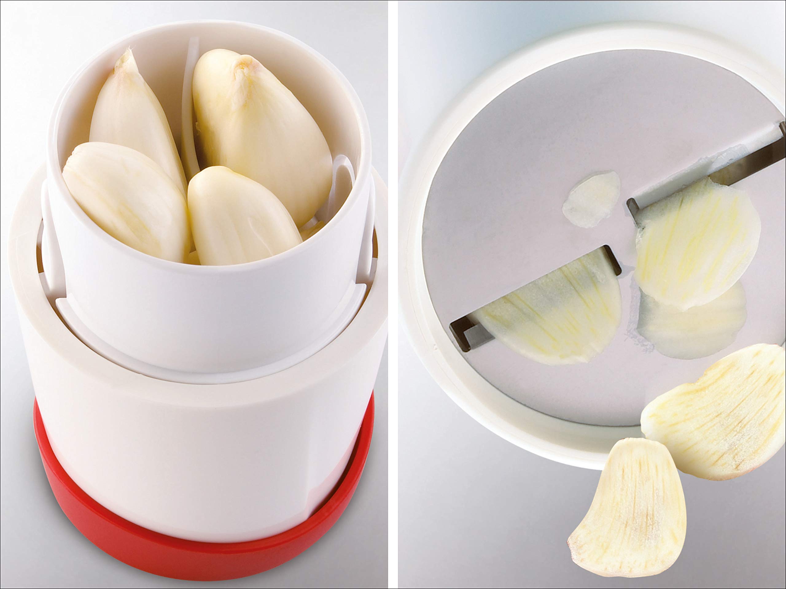 Leifheit Gourmet Garlic Slicer storage cap closed to keep ingredients fresh
