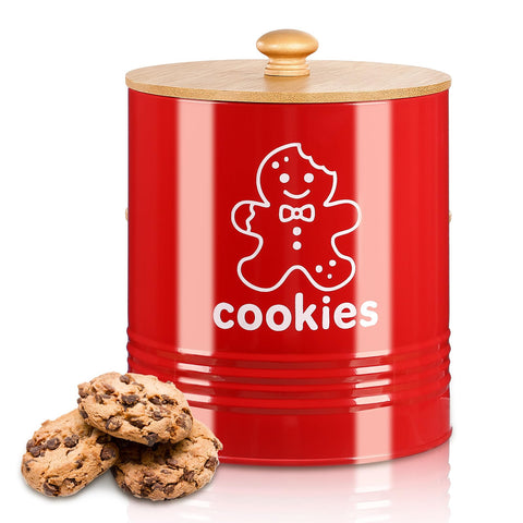 LEIFIDE Gingerbread Man Cookie Jar with lid shows a festive design while keeping cookies fresh on the counter.