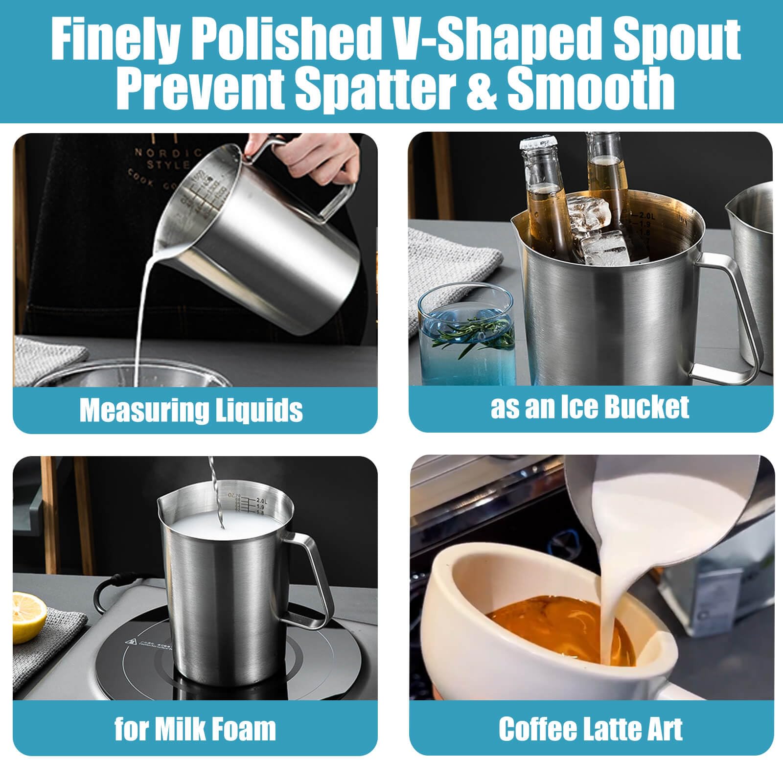 Leilifre pitcher with V-spout for smooth, accurate pours