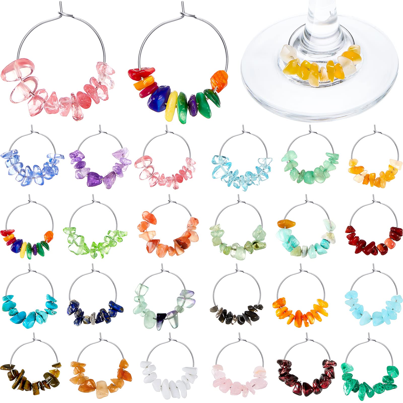 Leinuosen wine glass charms with gemstone beads aid quick identification.