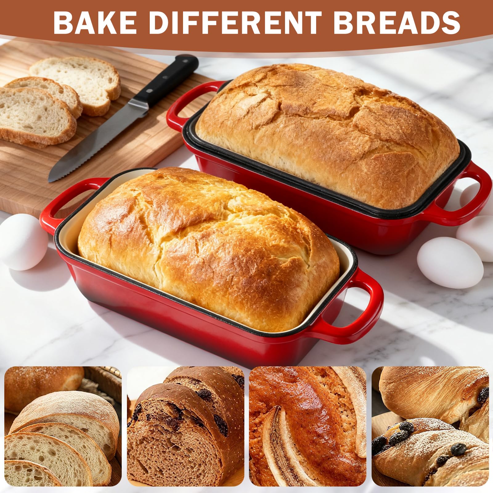 Leiroonkasst red bread pan for baking and serving.