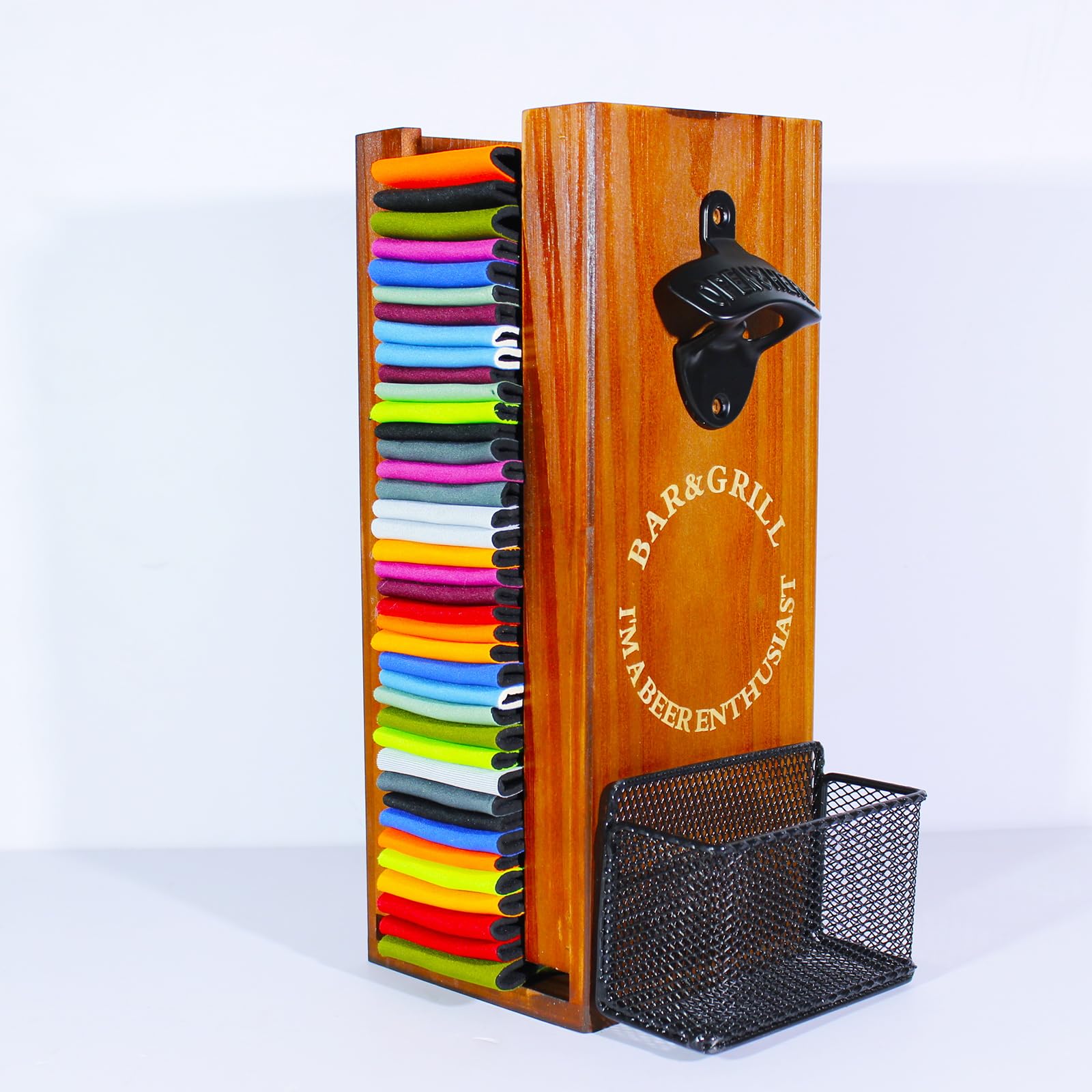 LEIRUOTM 3-in-1 can cooler holder wall mount for space-saving home bar organization.