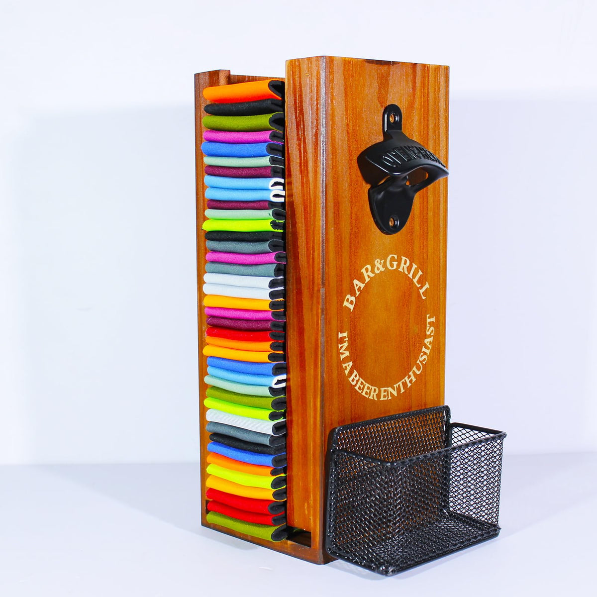 LEIRUOTM 3-in-1 can cooler holder wall mount for space-saving home bar organization.