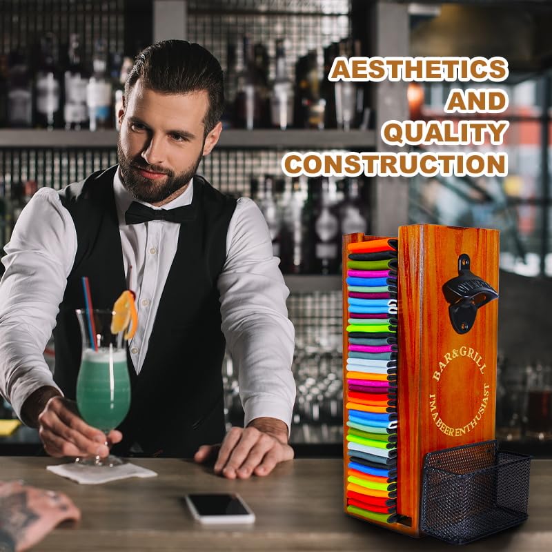 LEIRUOTM bottle opener dispenser enables quick openings with built-in cap collection.