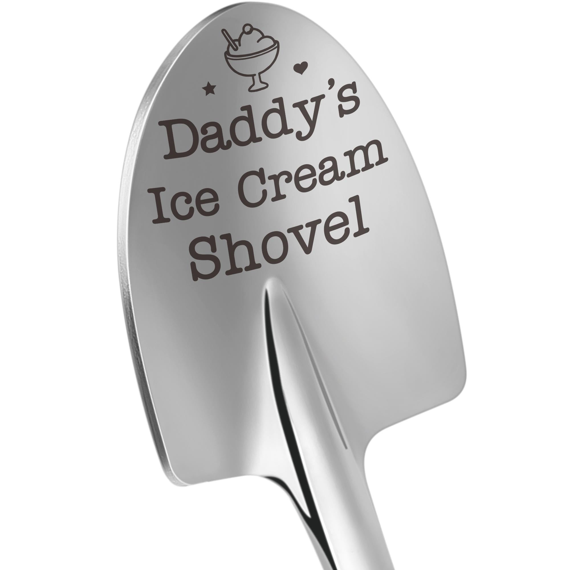 LEJIAJINW Dad's Ice Cream Spoon close-up with engraved text and polished finish.