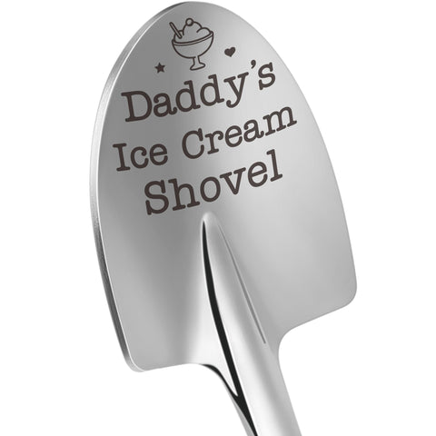 LEJIAJINW Dad's Ice Cream Spoon close-up with engraved text and polished finish.