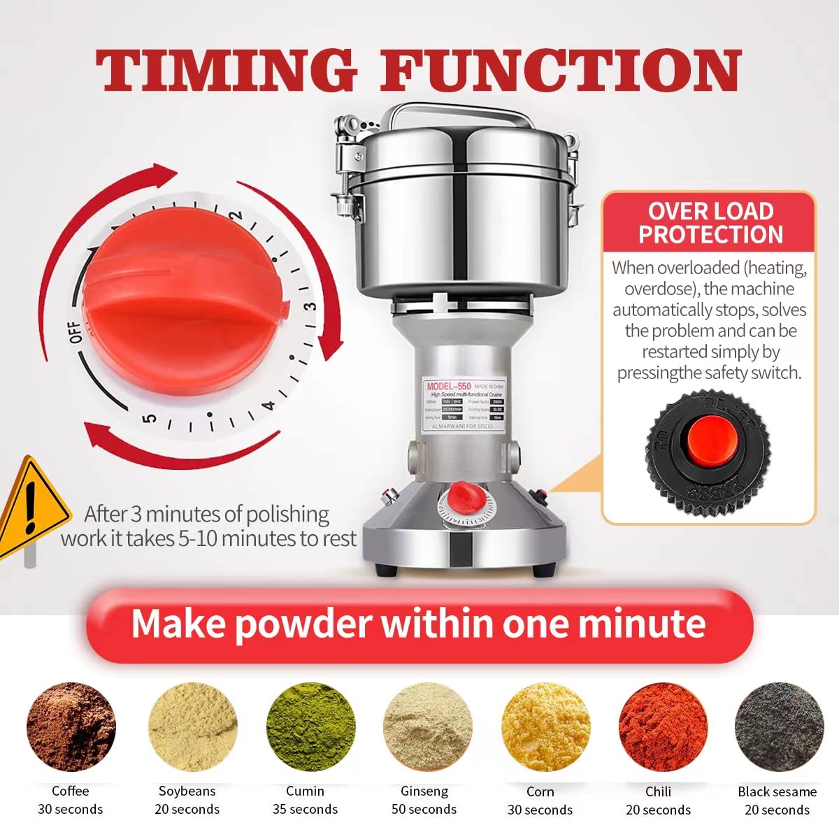 LEJIEYIN grinder with stainless steel blades for grains and herbs