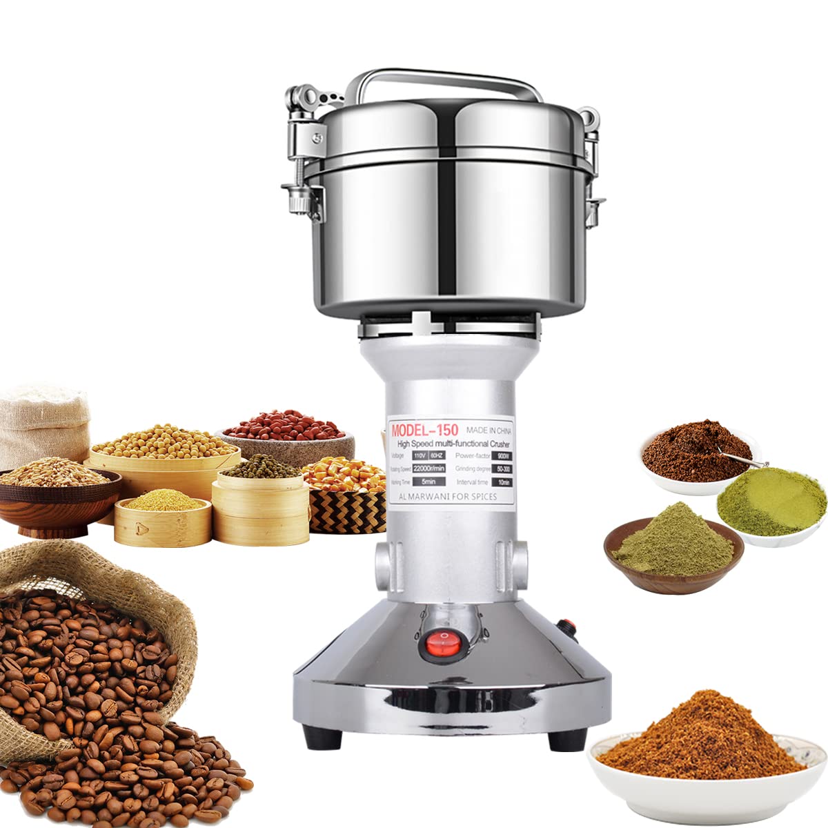 LEJIEYIN grain mill front view for quick, fresh flour at home.