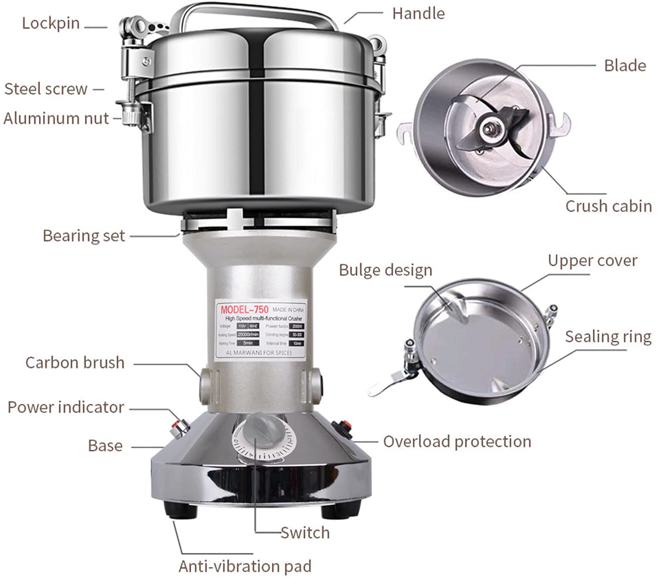 LEJIEYIN grain mill grinder dry grains jar ready for fast pulverization