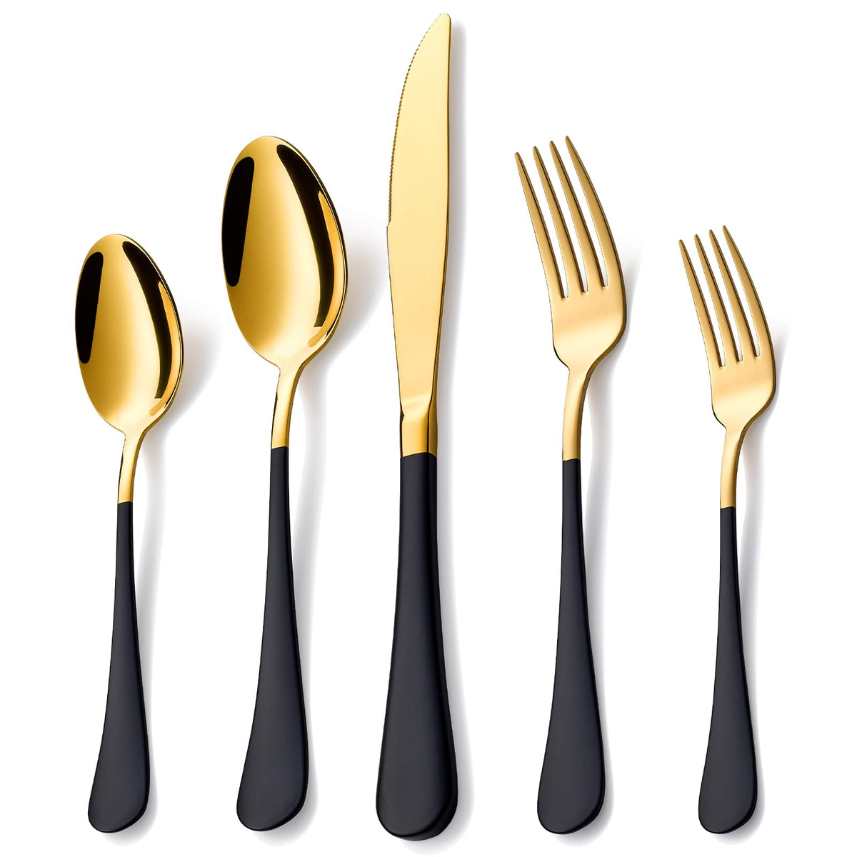 Lekoton gold-black flatware on a table setting for elegant dining and entertaining