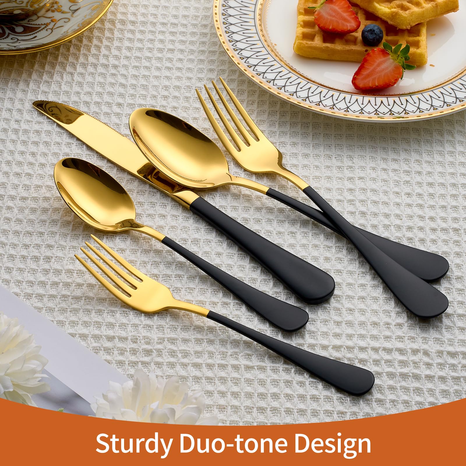 Lekoton salad forks in gold add contemporary flair to greens
