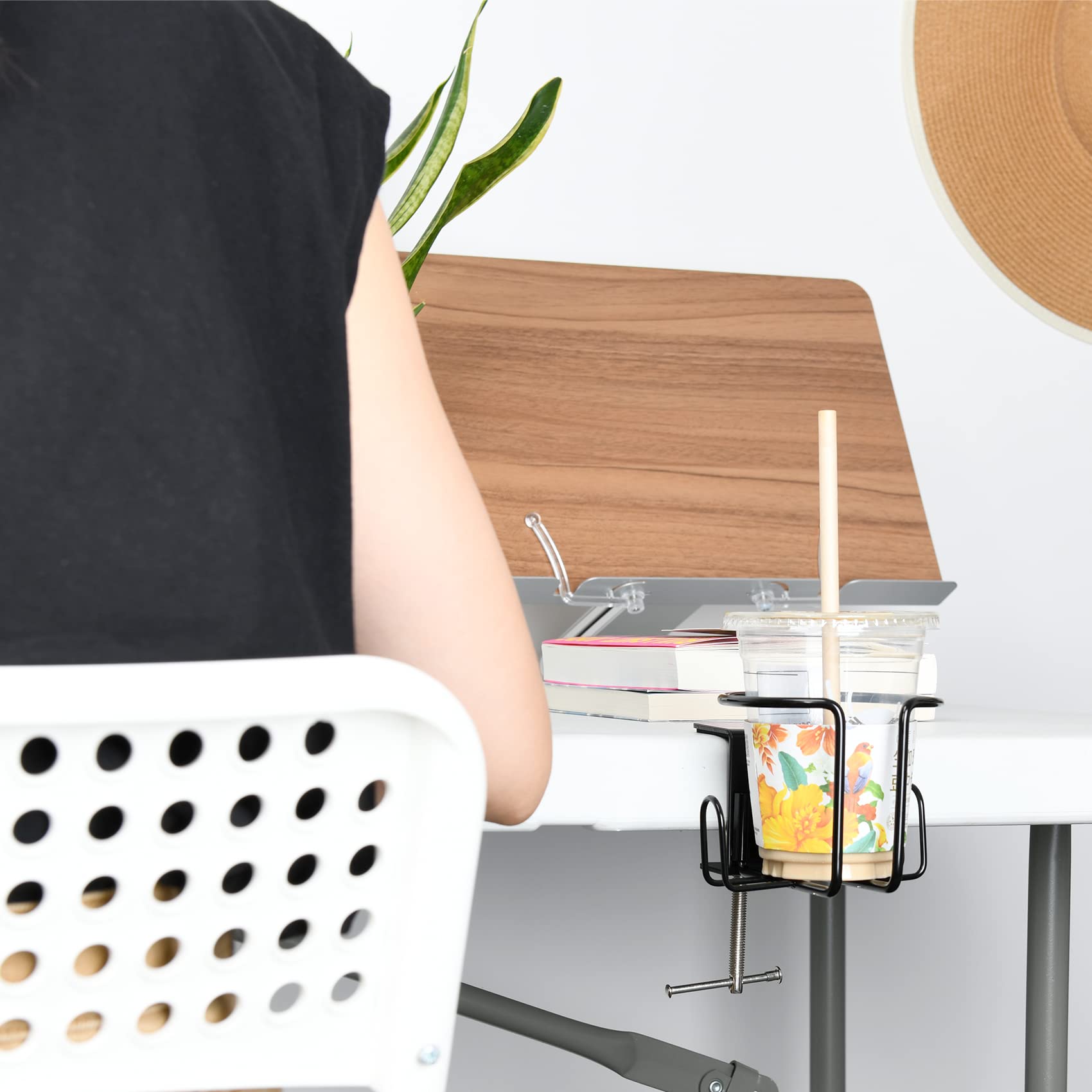LEKUSHA anti-spill cup holder on desk prevents spills while you work.