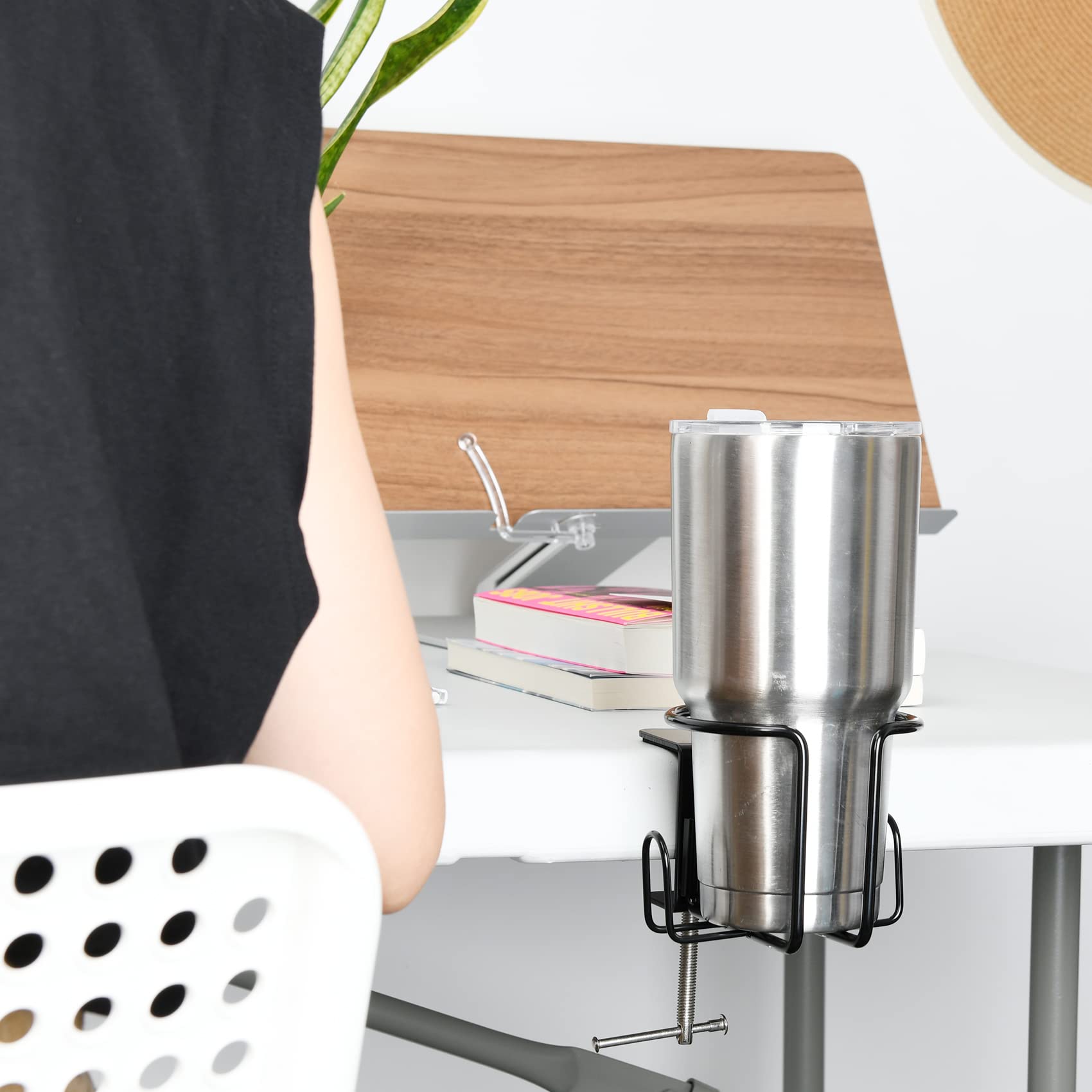 LEKUSHA horizontal mount desk cup holder secures under a desk leg.