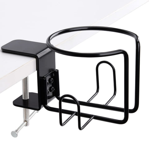 LEKUSHA large desk cup holder clip-on keeps beverages secure at your workstation.