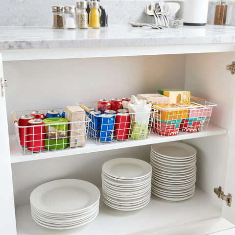 LeleCAT cabinet snack basket keeps pantry items visible and accessible.