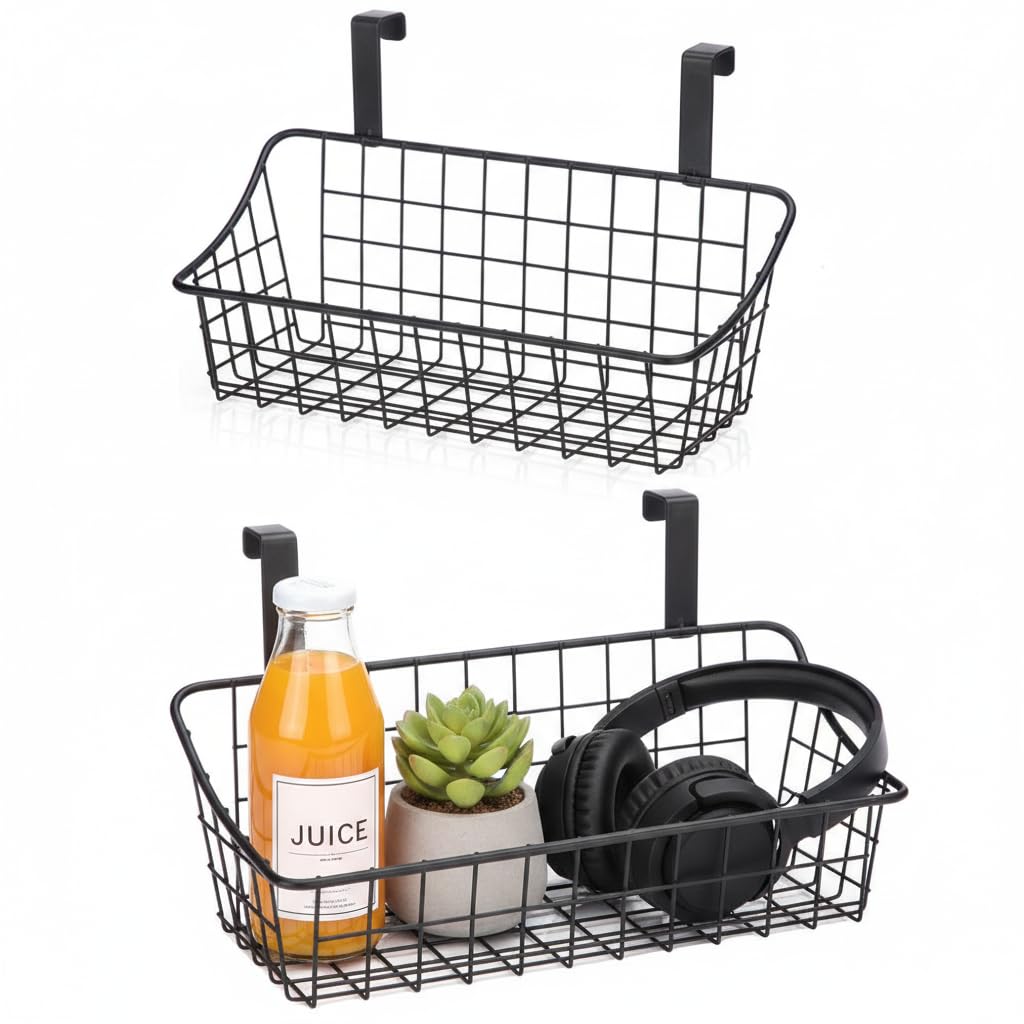LeleCAT over-cabinet door basket with hook demonstrates tool-free installation.