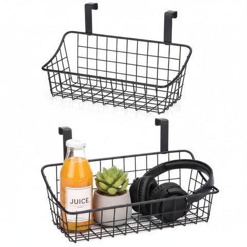 LeleCAT over-cabinet door basket with hook demonstrates tool-free installation.