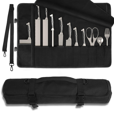 lelezone Upgraded Knife Roll Bag main compartment stores long blades securely for travel