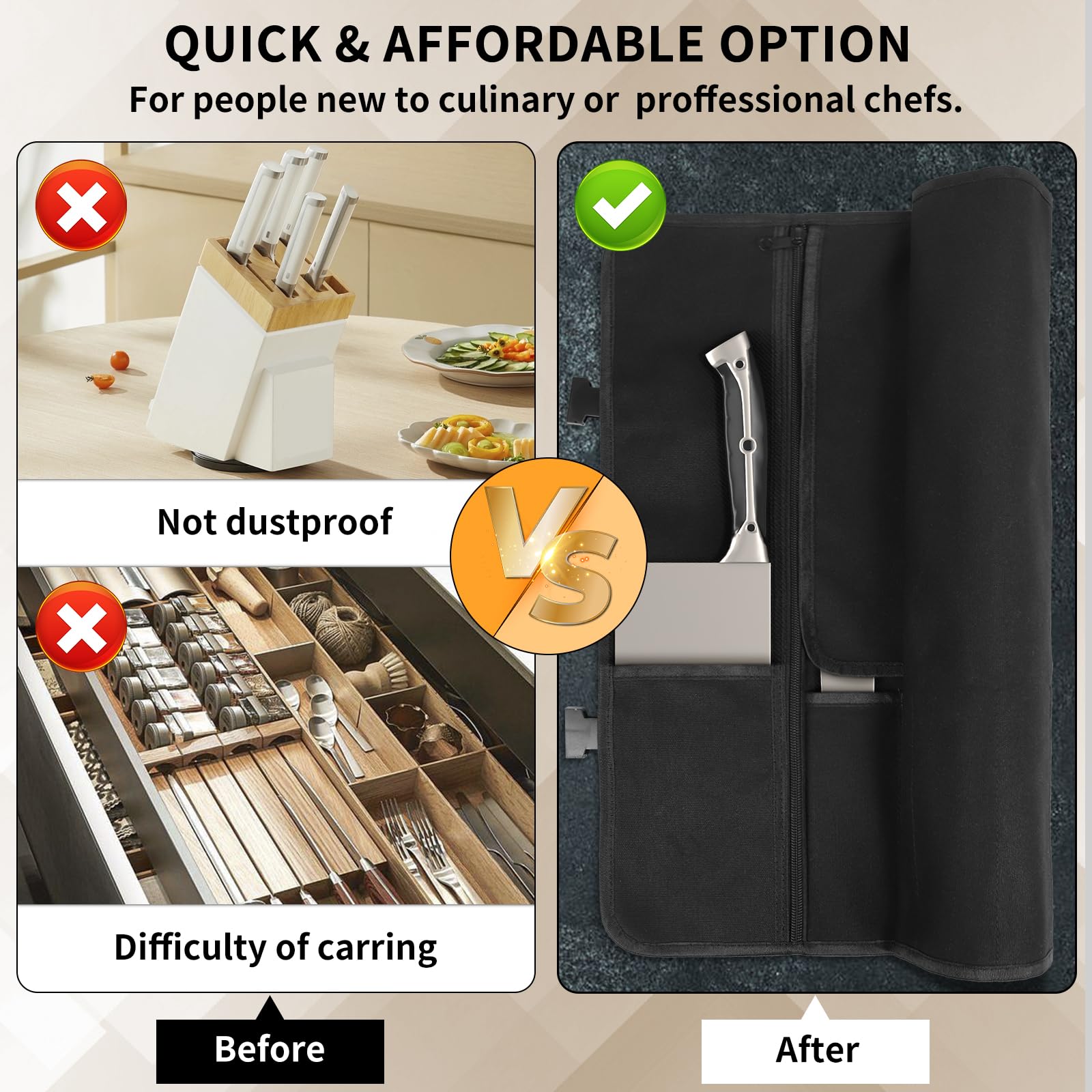 lelezone Upgraded Knife Roll Bag roll closure makes packing and carrying effortless