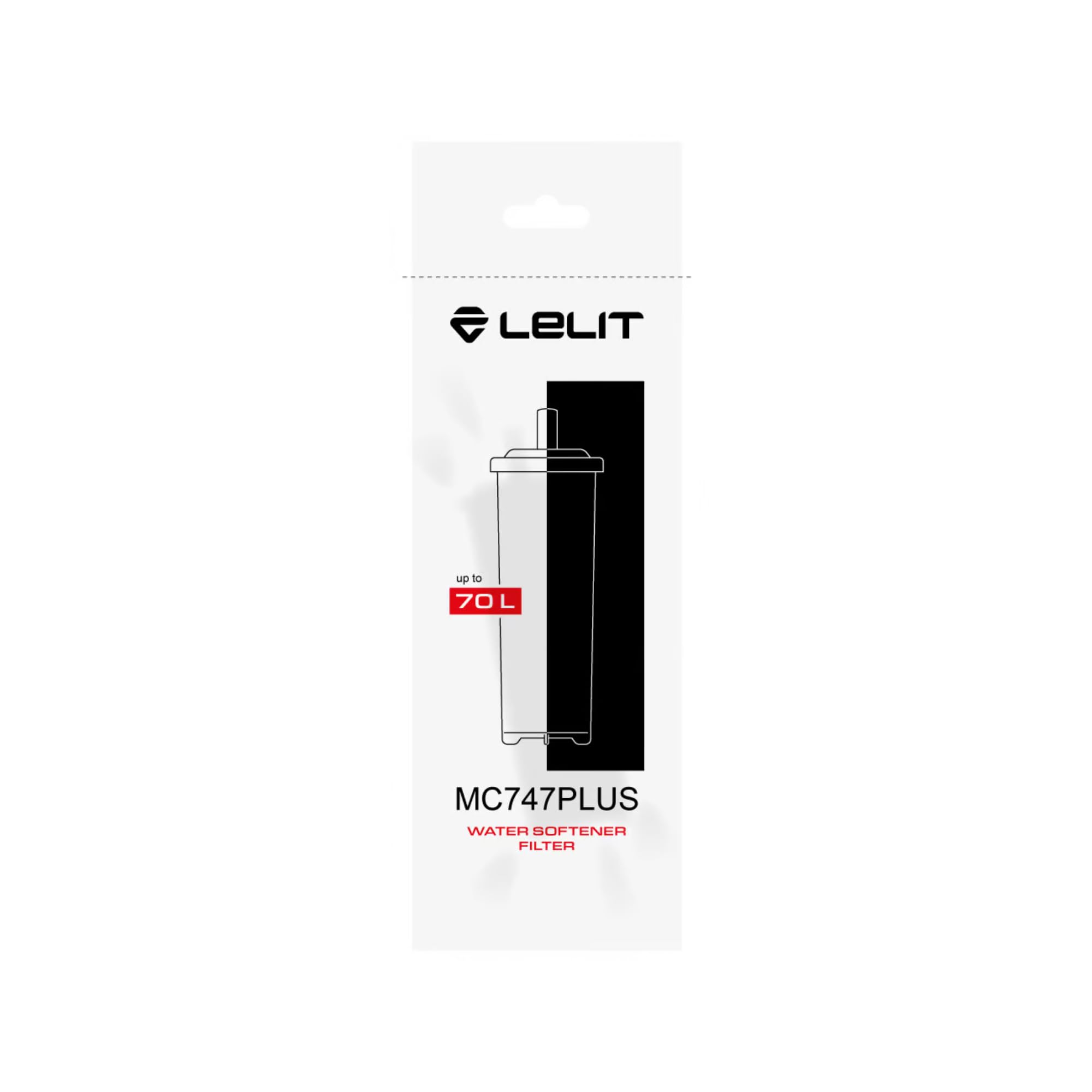 Lelit 70L white cationic resin water filter reduces scale in espresso machines.