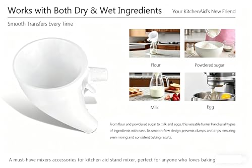 LELLURE Counte flour funnel transferring dry ingredients with neat, clump-free pouring.