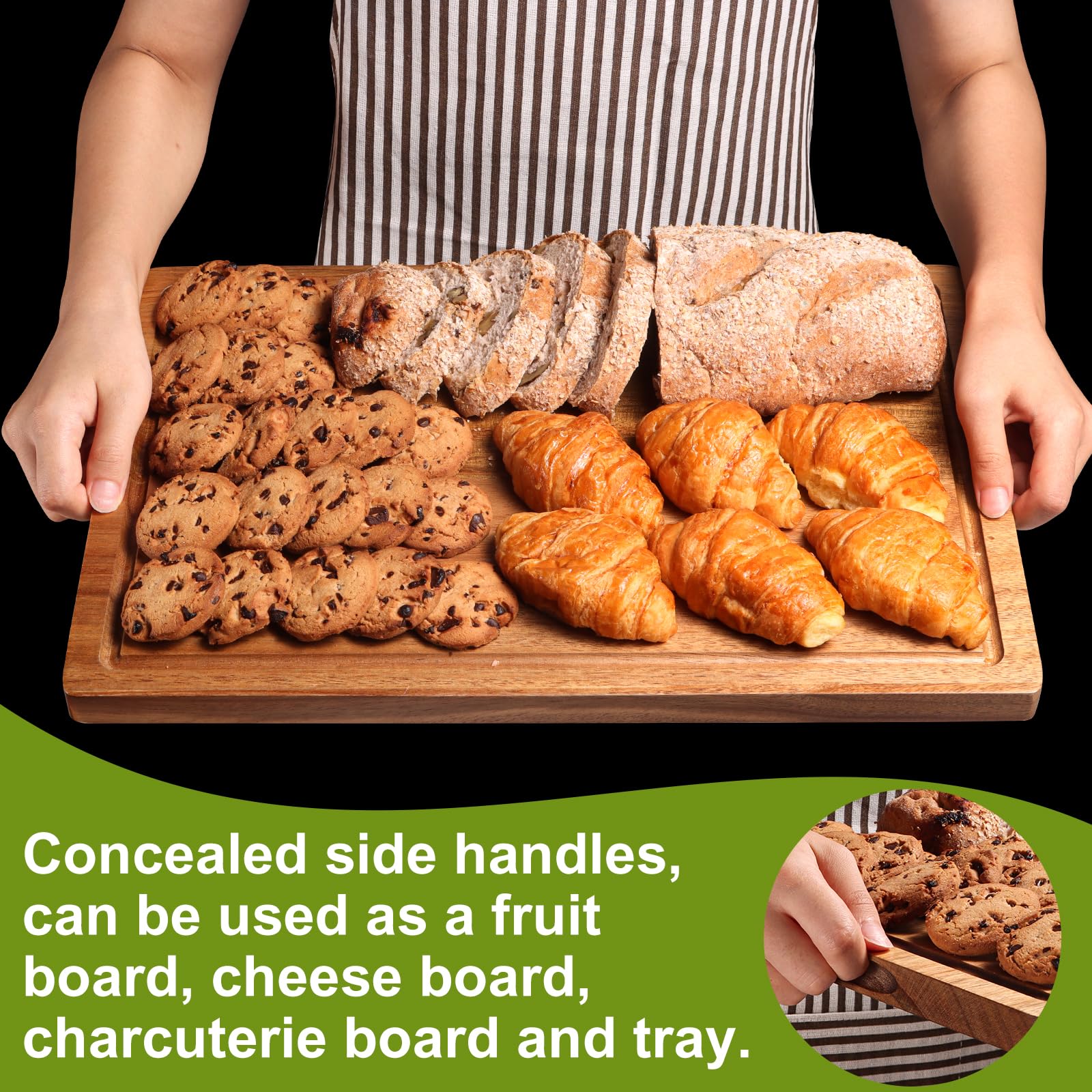 Lelwoy acacia cutting boards set4 12x8 front view compact versatility