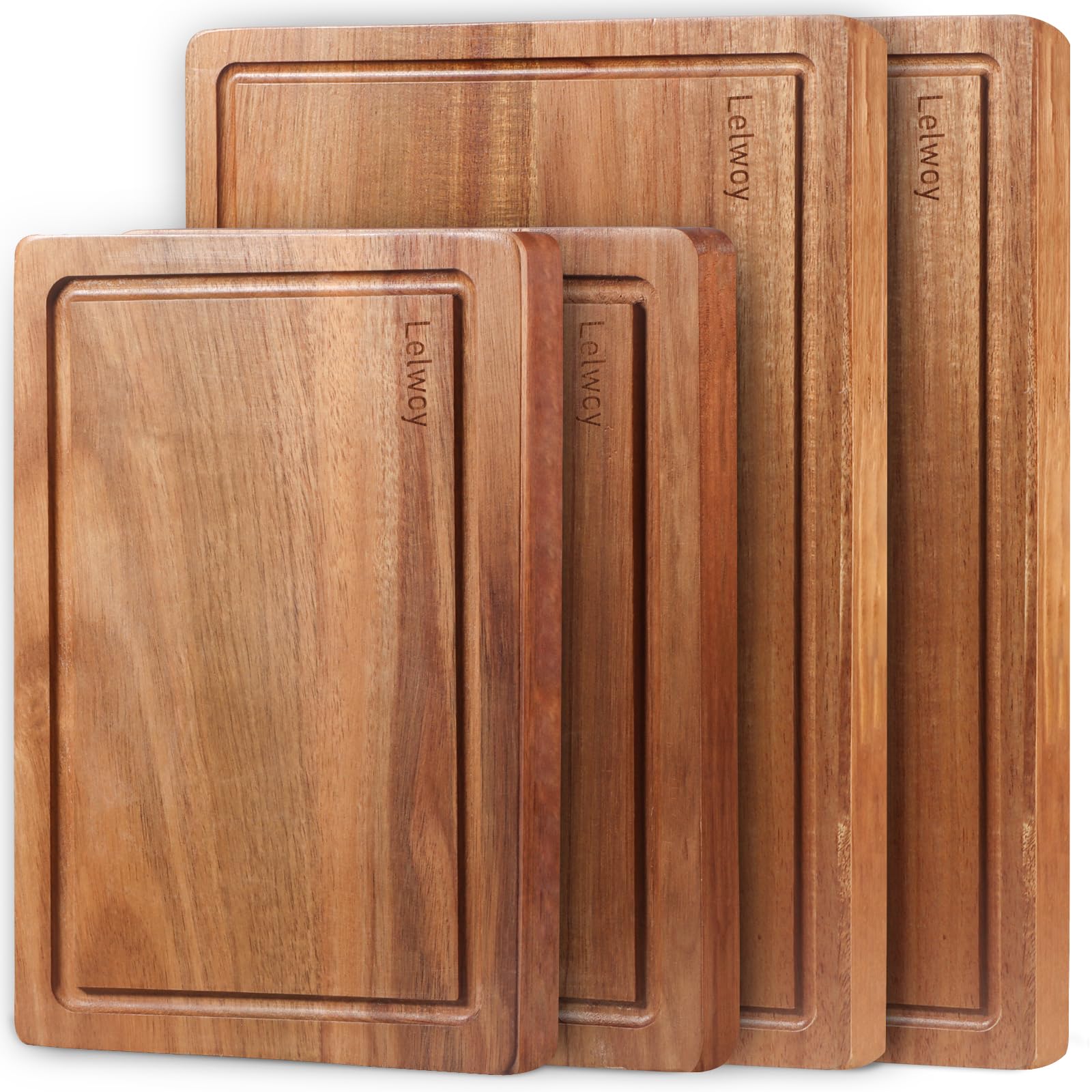 Lelwoy acacia cutting boards set4 17x12 front view for spacious meal prep