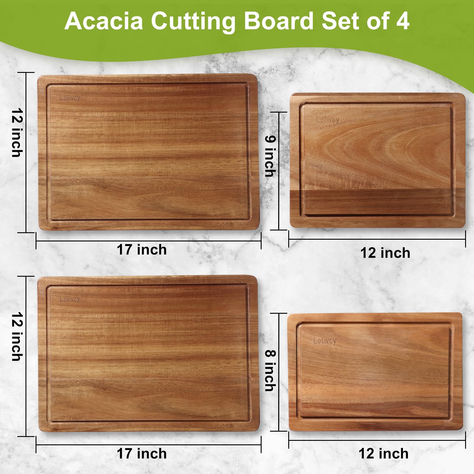 Lelwoy acacia cutting boards set4 17x12 side view with smooth edges