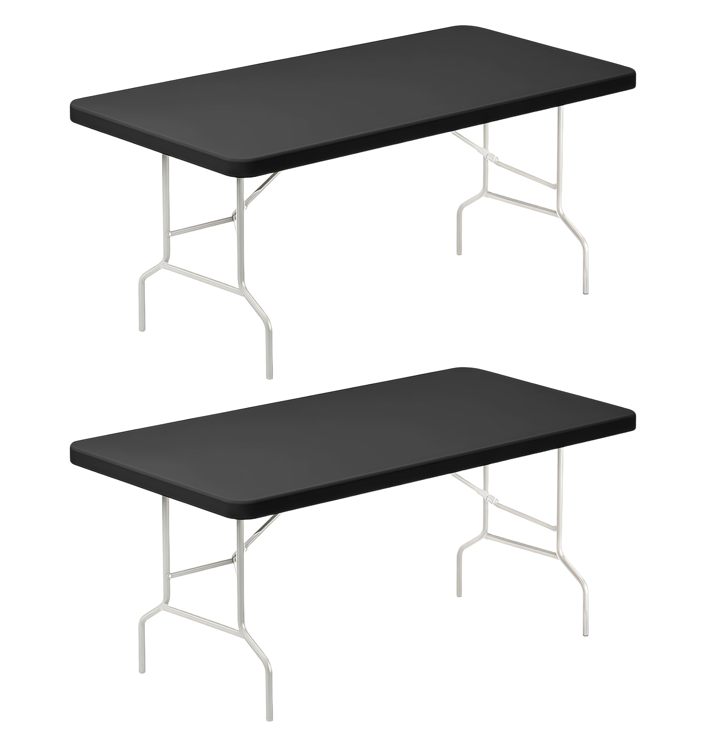 Lemict 6FT black spandex tablecloth draped over a table for a smooth, professional finish.