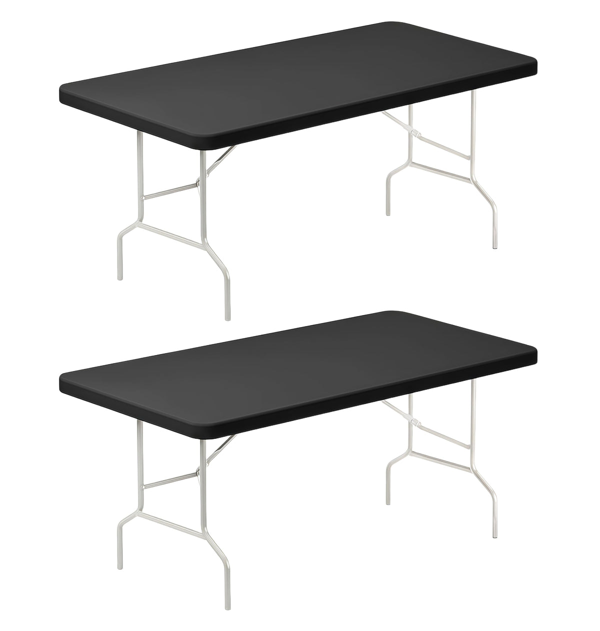 Lemict 6FT black spandex tablecloth draped over a table for a smooth, professional finish.